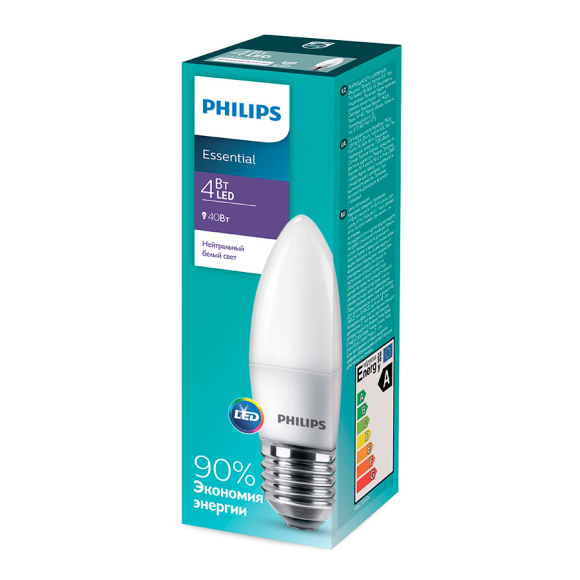 Лампа светодиодная Philips ESS LEDCandle 4-40W E27 840 B35NDFR RCA