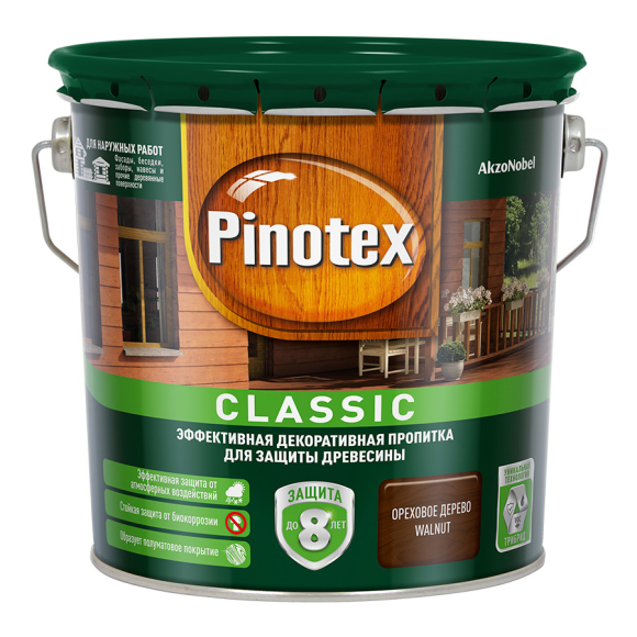 Пропитка для дерева Pinotex Classic полуматовая 2,7 л (орех)