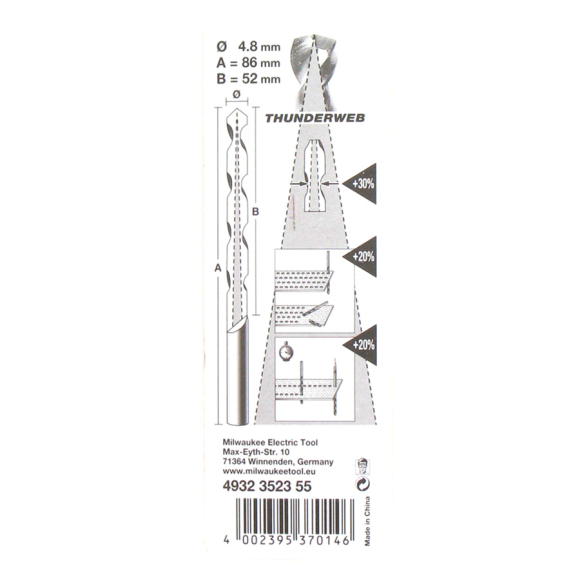 Сверло по металлу HSS-G профессиональное MILWAUKEE D4,8 86 х 52 мм (1 шт.) ( 4932352355 )