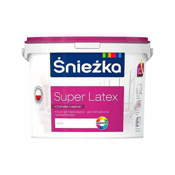 Краска под колеровку водно-дисперсионная Sniezka Super Latex матовая 2,82 л (белый)