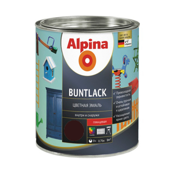 Эмаль алкидная Alpina Эмаль универсальная глянцевая цветная шоколадный 0,75 л / 0,79 кг