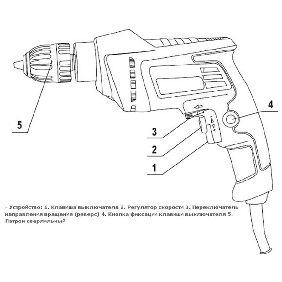 Схема дрели с реверсом и регулятором оборотов
