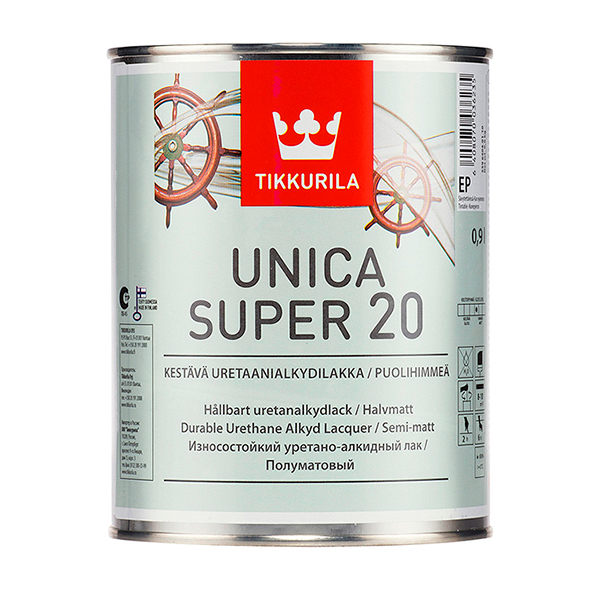 Лак Tikkurila Unica Super 20 полуматовый 0,9 л (цвет: прозрачный) купить в Минске. Лак для дерева акриловый, цветной, для наружных работ. Лаки для дерева водные, аэрозоль, водоотталкивающие, венге, спрей, термостойкие, прозрачные, орех, в баллончике, без запаха, дуб, для внутренних работ, на водной основе, полиэфирные, декоративные, для мебели, для покрытия дерева, износостойкие, матовые, глянцевые, уретановые: цены, размеры, виды, фото, цены, характеристики, отзывы.